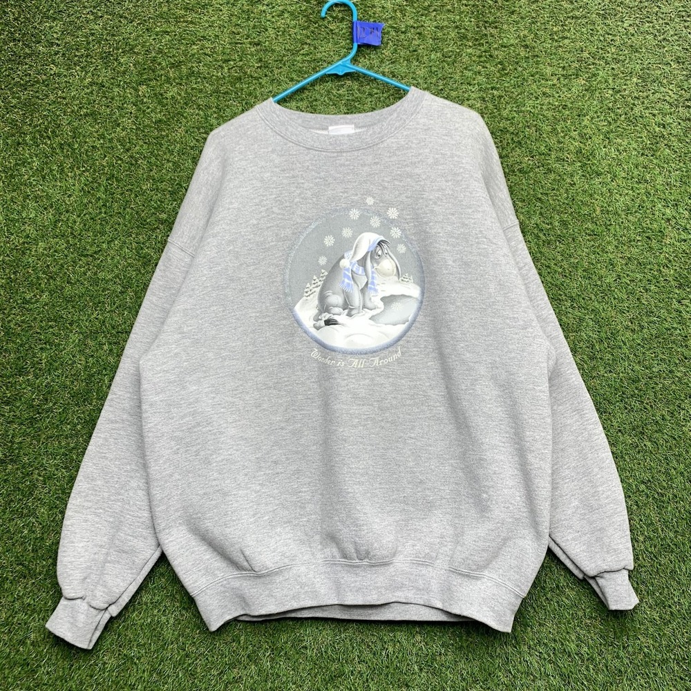 Disney Sweatshirt Mens XL Gray Eeyore Winter Graphic Crewneck Pullover Fleece